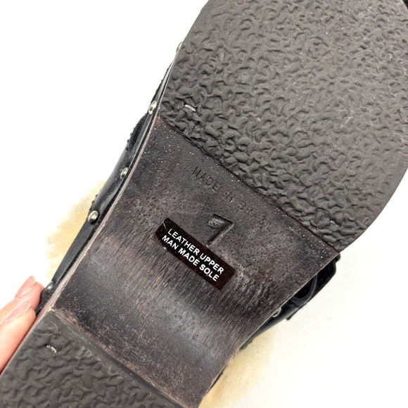 Michael Kors Black Suede Leather Wool Shearling Studded Wood Mules 7 Brazil Made - Picture 15 of 16